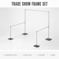 Structure de toile de fond pour salon professionnel, 2 poteaux réglables de 6 à 10 pieds, 2 poteaux fixes de 3 pieds, 3 traverses transversales, quatre plaques de base, support d'exposition