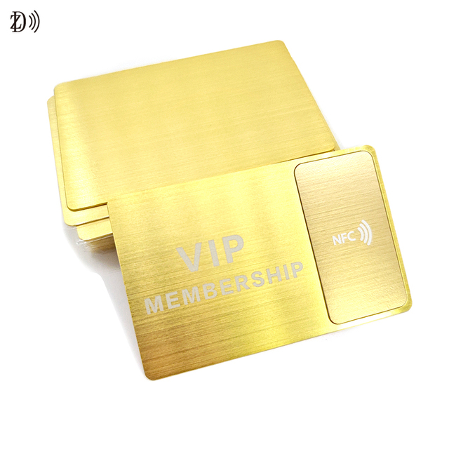 Luxury NFC Access Control Cards Golden Card for NTAG 213/424 DNA Brushed Gold Metal Card