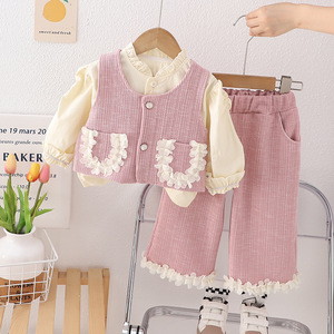 Vente en gros 2025 Vêtements pour filles Nouveaux ensembles de vêtements pour filles d'automne Ensembles roses pour filles Ensembles trois pièces - Product Image 3