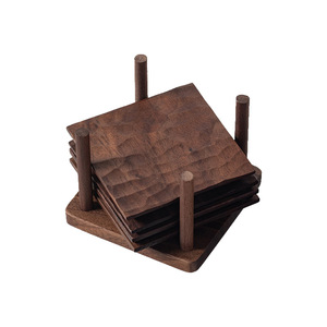 Walnut Wood Hammered Coaster <b>Set</b> <b>Square</b> Japanese Style Tea Ceremony Heat Insulation Mat Durable Retro Design - Product Image 5