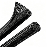 Manchon de câblage noir tressé auto-fermant en polyester respirant, haute flexibilité, durable, pour l'organisation des câbles