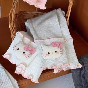 Tongxingyuan Girls Leggings Cotton Knitted Cartoon Gray Off White Autumn Spring Long Pants For Children - Product Image 2