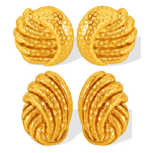 <b>Titanium</b> Steel 18k Electroplated <b>Stud</b> Earrings Gold Asymmetrical Pleated Fan Shape Minimalist Design Fashion Jewelry - Product Image 5