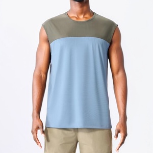 Plus Size Custom logo Racerback Muscle Blue Polyester Compression Quick Dry Running Workout Cut off Men Fit Summer - Product Image 2
