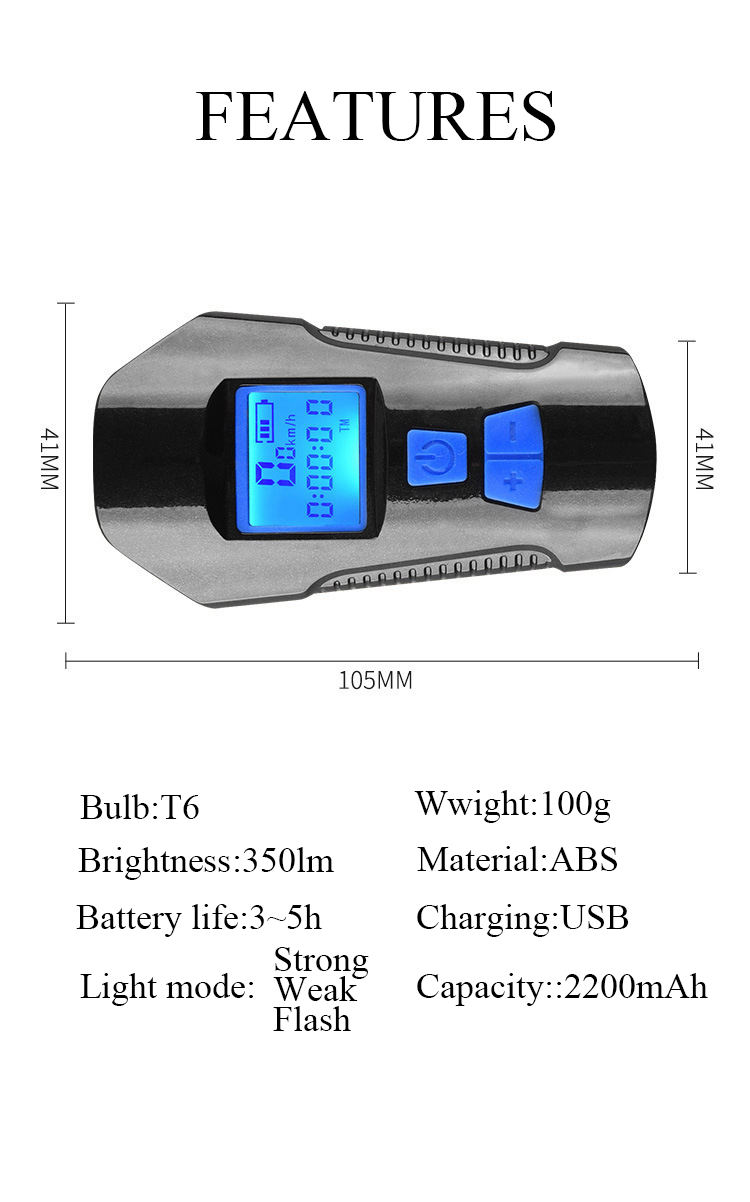 Hongdak Good Quality Horn Led Waterproof Usb Rechargeable Bike Computer Bicycle Front Light With Loud Bike Bell Bike Accessories