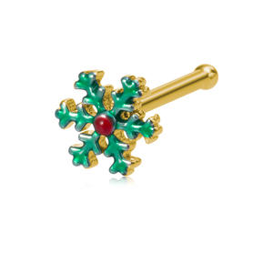 Bijou de piercing nasal pour enfants Hisera, en acier inoxydable 316, nez droit, thème Père Noël/Noël, bijoux de fête - Product Image 3