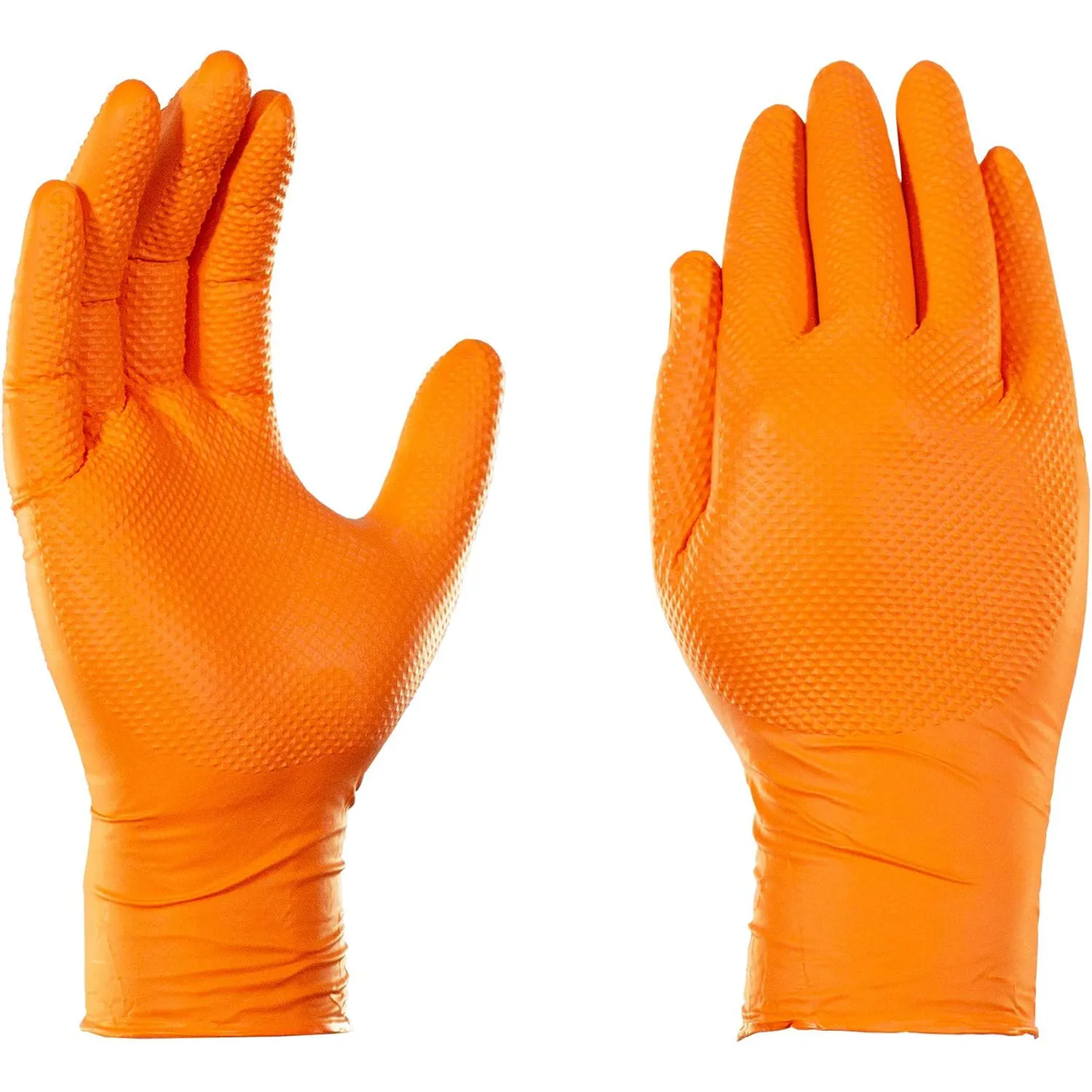 Guante médico de mano desechable 8 mil nitrilo naranja claro negro diamante nitrilo guantes desechables látex caja gratis de 100