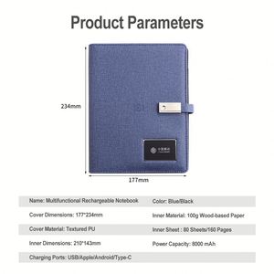 Cross-border Custom Notebook Mobile Power with Wireless <b>USB</b> <b>Flash</b> <b>Drive</b> Business Gift Leather Customizable - Product Image 4