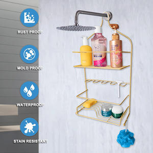 Mensola bagno di lusso in acciaio oro Shampoo cremagliera da bagno funzionale di grandi dimensioni sopra la <span class=keywords><strong>doccia</strong></span> testa Caddy nero Rack <span class=keywords><strong>doccia</strong></span> con portasapone - Product Image 2