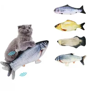 Brinquedo interativo em forma de peixe para gatos, brinquedo de pelúcia macia para gatos, peixe robô, usb