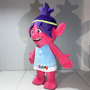 Costume de mascotte gonflable Troll <span class=keywords><strong>Poppy</strong></span> rose mignon en peluche douce, personnage de dessin animé, avec bandeau floral - Product Image 2
