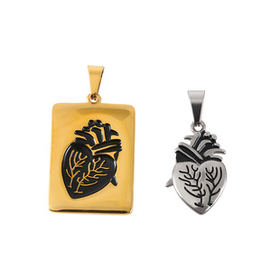 2pcs/set Vintage Jewelry Stainless Steel Couple Statement <b>Anatomical</b> <b>Heart</b> Punk Rectangle Pendant - Product Image 4