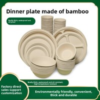 Assiettes et bols jetables en fibre de bambou biodégradables épaissis, style japonais, origine Chongqing, pour barbecue et plateaux à gâteaux