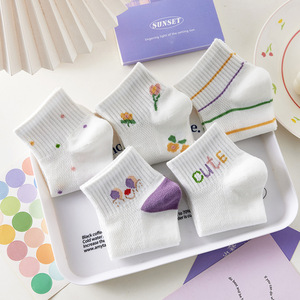 Women's Ankle Socks Thin Breathable Cotton Spring Summer Casual White Gradient Pattern Sweat Absorbing - Product Image 3