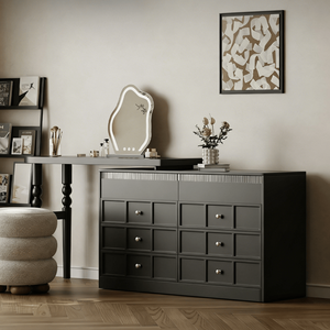 Toeletta in Stile Americano con Cassettiera Angolare Estensibile, Mobile Nero in Legno per Trucco - Product Image 3