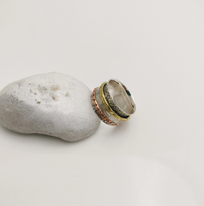 Anillos de banda giratoria con forma de Paz de estilo bohemio de Plata de Ley 925 para mujer, ajuste de bisel hecho a mano, promesa de boda - Product Image 3