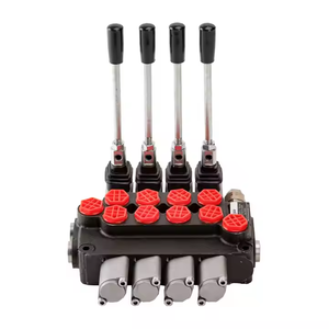 Válvula de Control Hidráulico DCV20-6 20LPM, Válvula Direccional Monobloque con Cuatro Palancas y Tapas Rojas - Product Image 1