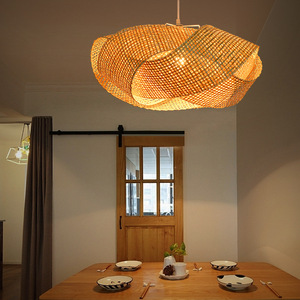 Luminaire suspendu en bambou fait main, ovale, LED, lustre doré, lampe décorative pour salon de thé - Product Image 2