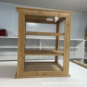 Étagère à pain portable transparente en bois, boîte à pain en bambou à trois niveaux, présentoir à desserts multifonctionnel - Product Image 4