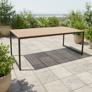 Mesa de <span class=keywords><strong>Comedor</strong></span> para Patio <span class=keywords><strong>Exterior</strong></span> de 190x90cm, Mesa de Jardín con Aspecto de Madera y Listones de Aluminio, con Patas de Acero - Product Image 6