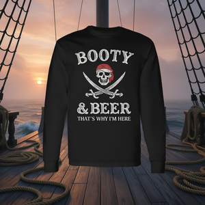 Camiseta de manga larga vintage con estampado de piratas de Booty And Beer That's Why I'm Here - Product Image 3