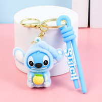 Gantungan Kunci 3D Custom Lilo Stitched Flocking yang Laris Manis, Gantungan Tas 3D, Liontin Dekoratif, Hadiah, Gantungan Kunci Karet