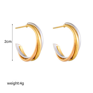 Geometric Hoop Earrings Gold Silver Two Tone Stainless Steel C Shape Fashion Jewelry For Women - Product Image 4