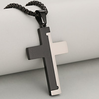Collier pendentif croix style punk avec chaîne maille forçat en acier inoxydable plaqué or 18 carats/argent/noir, bijoux unisexe pour soirée