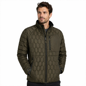 Veste matelassée à capuche décontractée pour homme, fermeture éclair, légère, imperméable, coupe-vent, isolée, doublure polaire douce, design matelassé - Product Image 1
