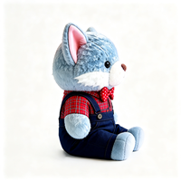 Peluche renard bleu preppy avec chemise à carreaux rouges, peluche renard douce avec nœud papillon pour offrir en cadeau, jouet en peluche renard kawaii