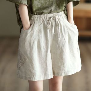 Women's Cotton Linen Shorts Blue Breathable Loose Fit With Pockets Casual Summer Pants - Product Image 2