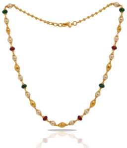 Collier élégant en perles plaqué or avec des accents de perles vertes et roses, bijoux indiens traditionnels pour femmes, à porter au quotidien. - Product Image 1