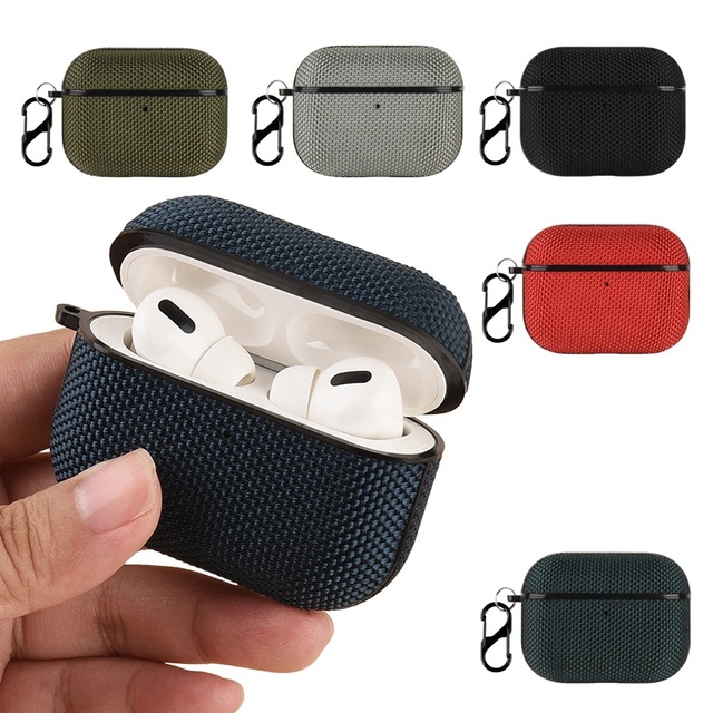 Waterproof Nylon Cloth Pattern Plastic Earphone Protective case for Airpods Pro 3 2025 / 3rd Gen Shockproof Cover with Hook
