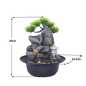 Fuente de Agua Decorativa Zen Oriental con <span class=keywords><strong>Pagoda</strong></span> de Montaña, Cascada de Rocas en Capas de Resina y Pino Artificial - Product Image 5