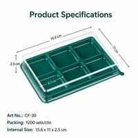 Boîte d'emballage alimentaire carrée en plastique PET transparent de qualité alimentaire jetable à 6 compartiments pour pâtisserie, gâteau, dessert, en-cas