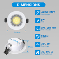 Downlight LED encastré AC220-240V 5W 3CCT 100lm/W 3000K 4000K 6000K sélectionnable, spot LED encastré IP20