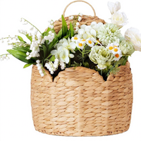 Panier suspendu en osier tressé en forme d'éventail avec motif de jacinthe, fait main, pour rangement mural