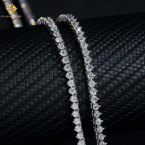 925 Silver Rhodium Plated <b>Statement</b> <b>Necklace</b> 3mm Moissanite Diamond 3 Prongs Unisex Hip Hop Tennis Chain - Product Image 6