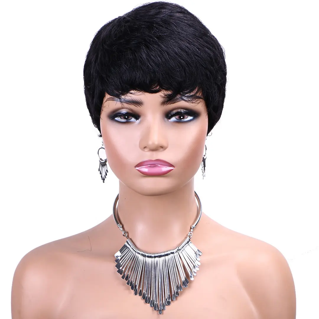 Waveme-Perruque courte en cheveux humains, cheveux vierges brésiliens, coupe garçon, pour femme noire