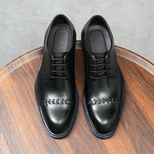 Chaussures habillées en cuir pour hommes avec trois connecteurs en cuir de vache, chaussures Derby, grande taille, chaussures rétro en cuir véritable pour hommes - Product Image 4