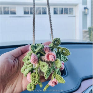 Décoration florale miniature <span class=keywords><strong>de</strong></span> haute qualité pour voiture, suspendue, crochet automobile, crochetage au crochet, <span class=keywords><strong>pot</strong></span> <span class=keywords><strong>de</strong></span> fraises, plante pour pendentif <span class=keywords><strong>de</strong></span> voiture - Product Image 4