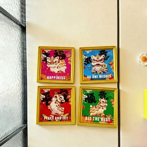 사진 프레임이있는 중국 스타일 사자 댄스 수지 냉장고 자석, 가정 장식을 위한 문화 기념품 냉장고 스티커 - Product Image 1