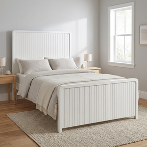 Cadre de lit plateforme de luxe King Size, construction robuste en pin Radiata et MDF, style classique moderne, blanc/noir - Product Image 6