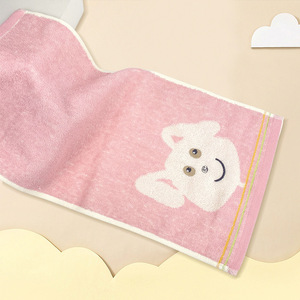 Serviette pour bébé en forme de chiot de dessin animé, 25x50 cm, en coton pur, absorbante, rectangulaire, jaune rose, pour usage domestique - Product Image 4