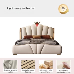 Letto Moderno di Lusso Personalizzabile in Vera Pelle, Struttura Imbottita Queen/King Size, Piattaforma Morbida con Telaio in Legno di Pino Massiccio Santafy - Product Image 4