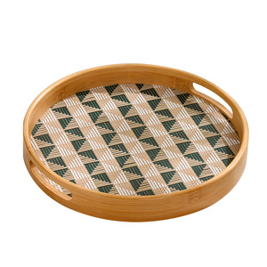 Bamboo Serving <b>Trays</b> Geometric Pattern Round And Rectangular For Restaurant Commercial Use - Product Image 2