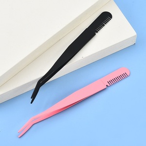 Eyelash Tweezers With Comb Precision Tip For False Eyelashes And Eyebrow grooming Pink Black Color Options - Product Image 4