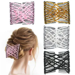 Ruyan Fashion Trend Easy Stretchable Double Combs Magic Hair Comb Elastic Beaded Hair Clips Adjustable Elastic Hair Comb