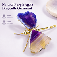 Ornement Libellule en Agate Violette Naturelle, Décoration de Bureau en Cristal, Cadeau pour la Maison et le Bureau