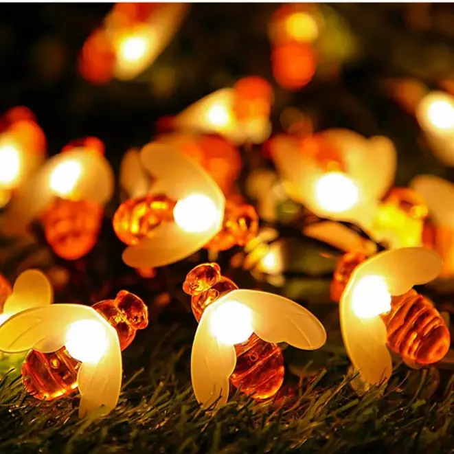 Guirlandes solaires LED abeille miel extérieur, guirlande lumineuse étanche pour noël, décorations de printemps pour jardin